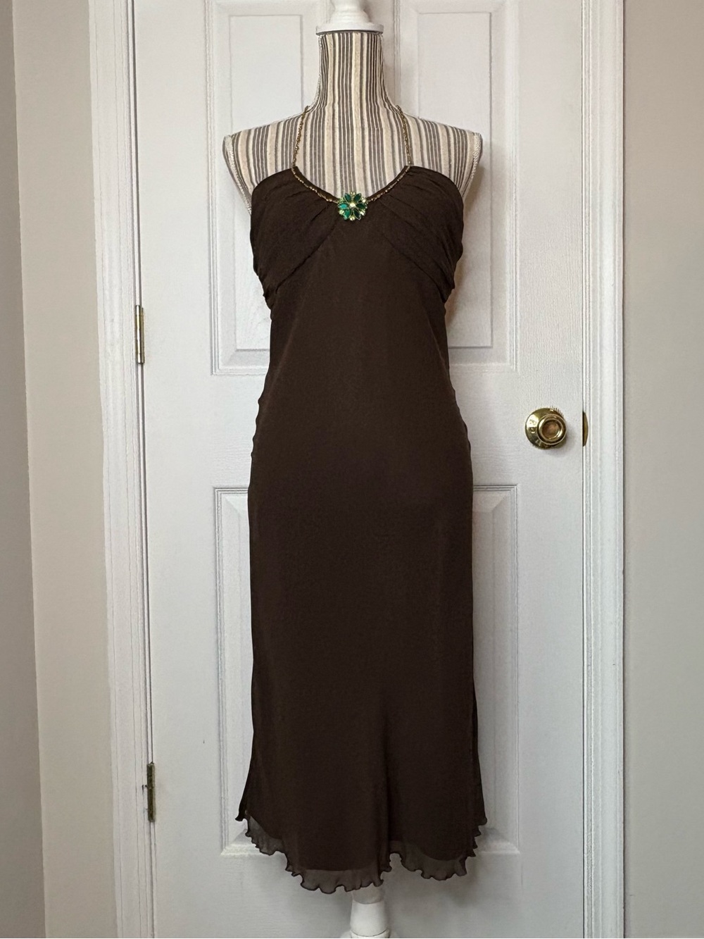 Vintage Y2k Express Tuscan Fairy Mermaid Lettuce Hem Silk Jewel Halter Dress, 12